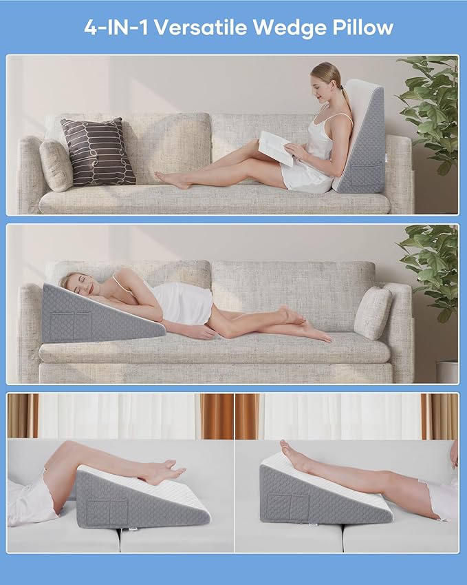 Forias Wedge Pillow 24 * 24 * 12in Bed Wedge Pillow for Sleeping After Surgery Triangle Pillow Wedge for Acid Reflux Gerd Snoring, 1.5in Memory Foam Top, Removable Cover