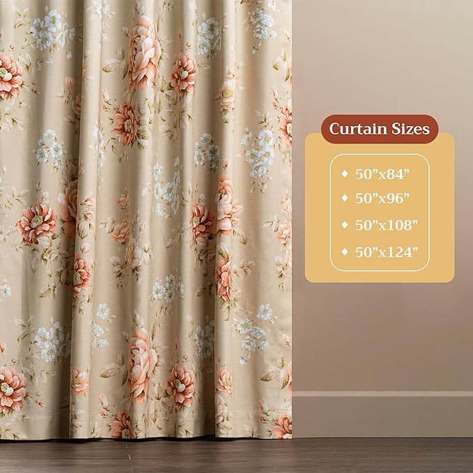 Maison d' Hermine Curtains for Living Room 100% Cotton 96 inch Length One Panel Light Filtering Curtains for Bedroom Windows with Rod and Loop Pockets Drapes (Newburry Melba, 50" W x 96" L)