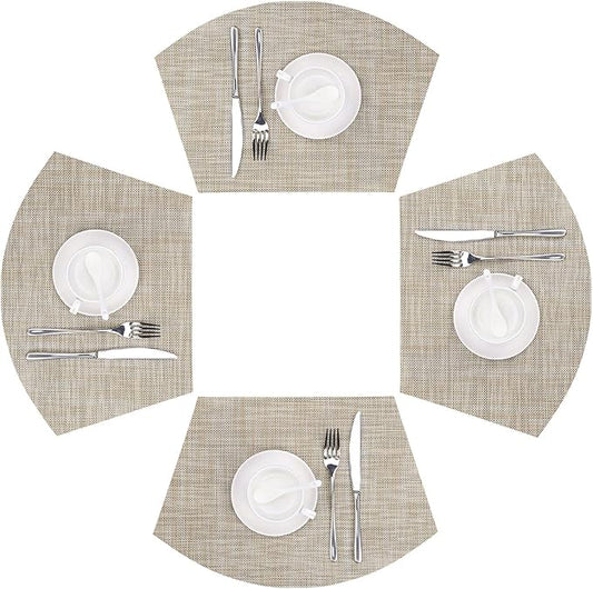 SHACOS Wedge Placemats Set of 4 for Small Round Table Woven Vinyl Table Placemats Wipe Clean CircleTable Mats Indoor Outdoor, Beige