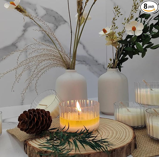 Scented Candle Set|Translucent Cup Candle Set, Home Scented Candles, Table Settings, Holiday Gifts - 8 Count Translucent Cup Candle Gift Soy Candle, Lavender Wood Scent