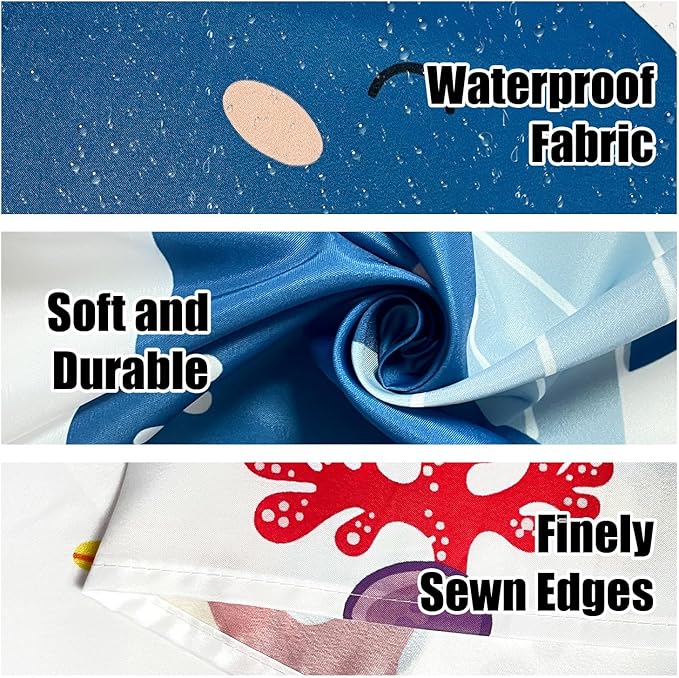 Kids Bathroom Ocean Shower Curtain, Funny Cartoon Dinosaur and Undersea Whale Shower Curtain Set with 12 Hooks, Home Decor Bath Accessories for Boys Girls 72x72 Inches