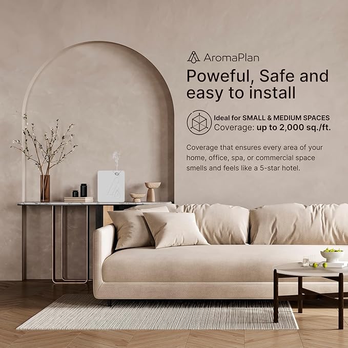 AromaPlan Smart Scent Air Machine for Home, Hotel, Spa, Office– Cold Technology, Hotel Collection Diffuser, Waterless Whole House, White