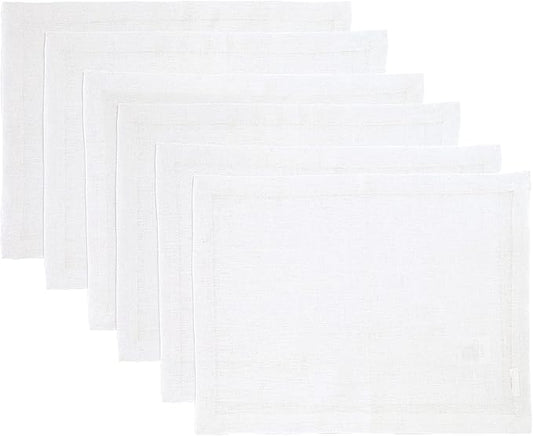 Solino Home Linen White Placemats Set of 6-100% Pure Linen Placemats 14 x 19 Inch for Summer - Fete