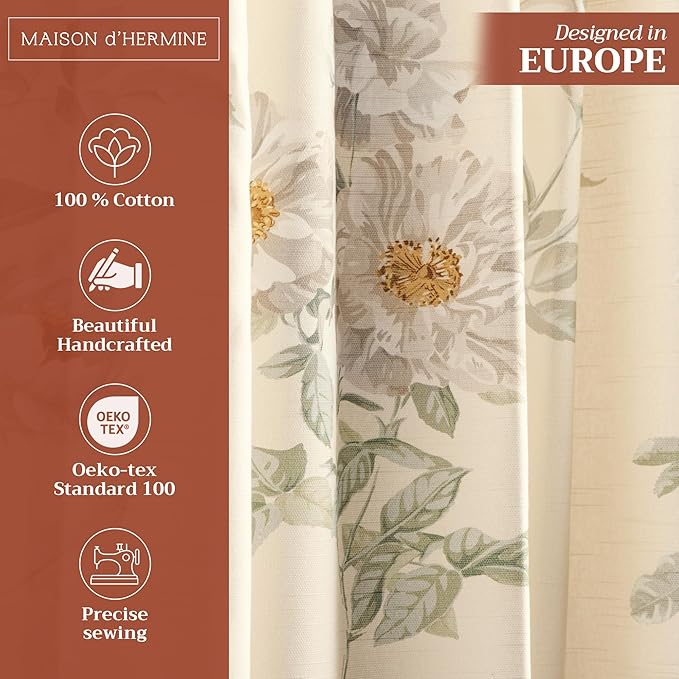 Maison d' Hermine Curtains for Living Room 100% Cotton 108 inch Length One Panel Light Filtering Curtains for Bedroom Windows with Rod and Loop Pockets Drapes (Villette Dove Grey, 50" W x 108" L)