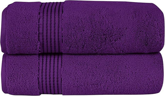Elegant Comfort Premium Turkish Cotton 2 Pack Bath Towel Set - 27 x 54 inch, Luxurious Hotel Spa Quality 100% Turkish Cotton 2PC Bath Towel Set - Highly Absorbent - Soft Bathroom Towels, Purple