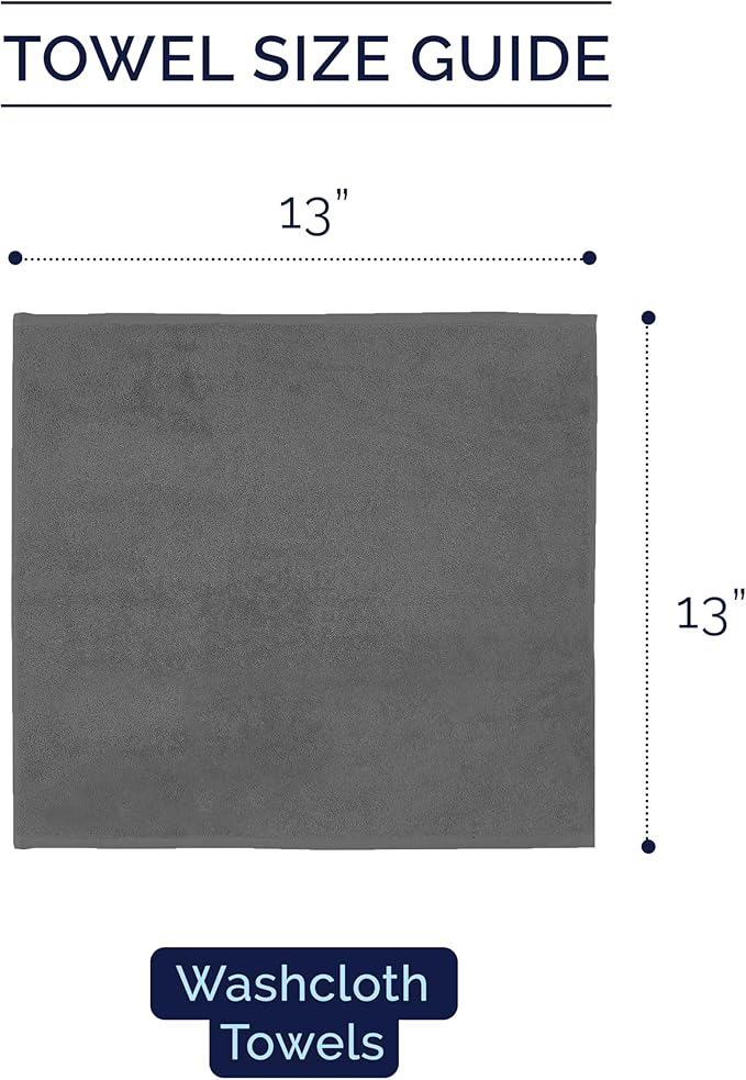 Elegant Comfort Premium Turkish Cotton 6 Pack Washcloths Set - 13 x 13 inch, Luxurious Hotel Spa Quality 100% Turkish Cotton 6PC Washcloth Set - Highly Absorbent - Soft Bathroom Towels, Grey