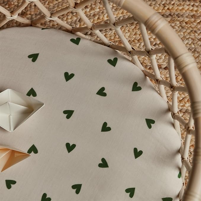 Denmark - Super Soft Muslin Mini Crib Sheets - 24'' x 38'' - 100% Organic Baby Crib Sheets for Boys and Girls (Green Hearts)