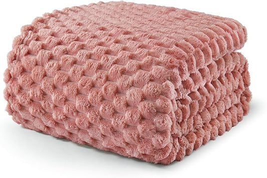 Exclusivo Mezcla Twin Size Soft Fleece Blanket, 90x66 Inches Stylish Jacquard Velvet Blanket for Bed, Fuzzy Cozy Lightweight for All Season, Dusty Pink