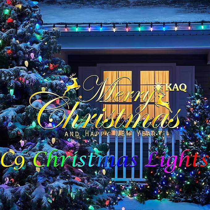 KAQ Outdoor C9 Multicolor Easter Lights, 2PK 100 LED 98ft Extendable Plug in String Lights for Outside, Waterproof Light Wedding Party Outdoor&Indoor Easter Decorations (Multicolor)