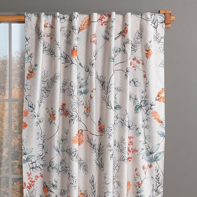 Maison d' Hermine Curtains for Living Room 100% Cotton 124 inch Length One Panel Light Filtering Curtains for Bedroom Windows with Rod and Loop Pockets Drapes (Whitish Shabby Chique, 50" W x 124" L)