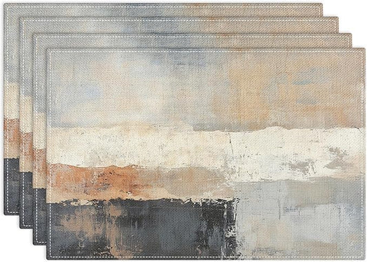 Emvency Farmhouse Placemats Set of 4, Vintage Black and Grey Abstract Art Painting 12x18 Inch Table Mats for Outdoor Home Party Kitchen Dining Decoration