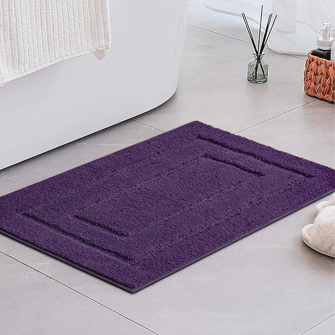 GRANNY SAYS Bathroom Rugs Non Slip Washable, Soft Bath Mats for Bathroom, 16" x 24", Super Absorbent Bath Mat Small Rug, Shaggy Shower Room Floor Mat, Tub, Purple