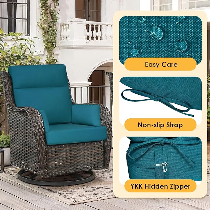Sunbrella Outdoor High Back Chair Cushion, 2 Pack 48 x 24 inches Patio Chair Cushions Water Repellent Rocking Cushions Indoor Furniture Seat Pad with 2 Pillows, Spectrum Peacock