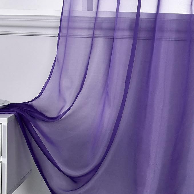 DONREN 2 Panels Solid Color Dark Purple Sheer Curtains Elegant Rod Pocket Window Voile Panels Drapes for Bedroom Living Room (52X84 Inches)