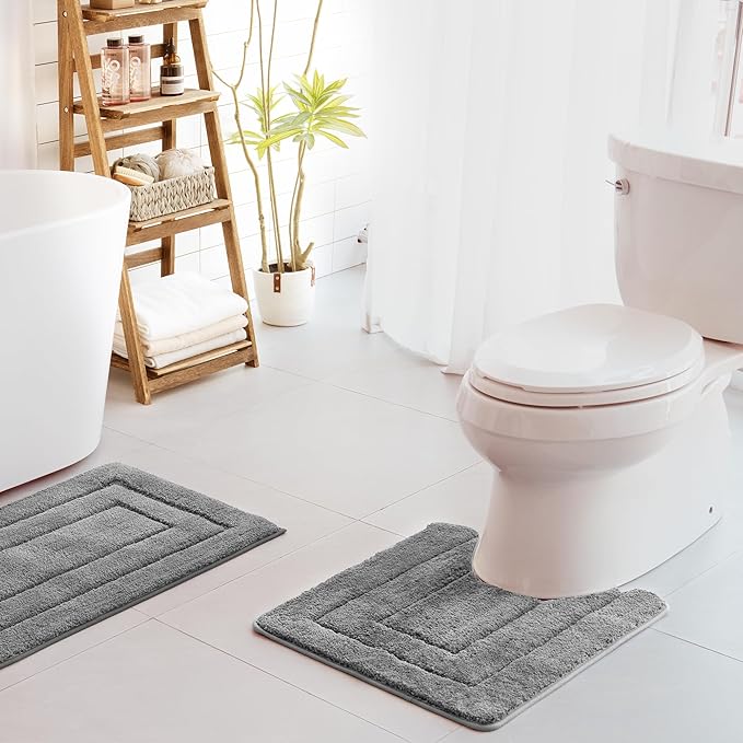 GRANNY SAYS Bathroom Toilet Rugs U Shaped, Bath Mats for Bathroom, Bath Rugs Non Slip Washable, Absorbent Microfiber Toilet Mat, Soft Plush Shaggy Bath Carpet, 20" x 24", Deep Gray