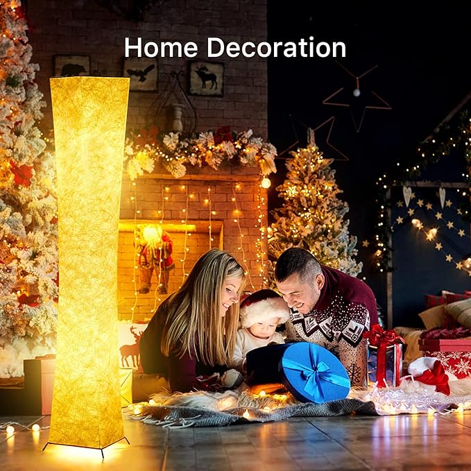 chiphy Lamp with Fabric Lampshade, Dimmable 61"(L) Tall Standing Lamp, 3 Levels Adjustable Brightness LED Bulbs, Column Floor Light, Brown Gradient Fabric Lampshade, Home Decor for Living Room