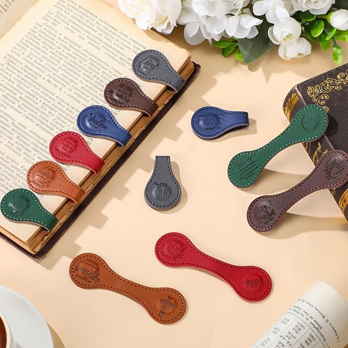 12 Pcs Father Church Gifts Christian Magnetic Bookmarks Bulk Religious Leather Clips Bible Verse Bookmarks Magnetic Page Markers Scripture Church Gifts for Book Lovers Club Readers (Classic)