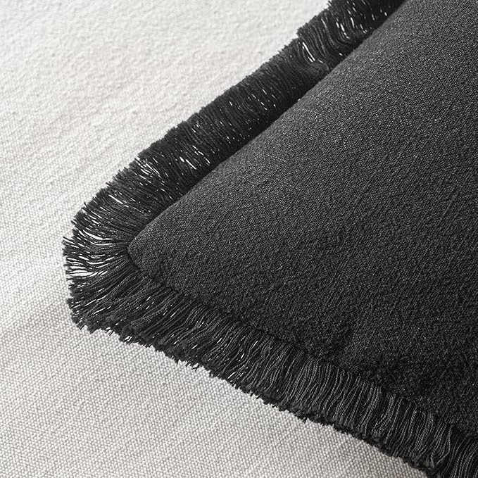 MIULEE Decorative Throw Pillow Covers Neutral Linen Fringe Throw Pillows Euro Shams Set of 2 Black Boho Farmhouse Cushion Covers for Couch Sofa Bed Living Room Spring Home Decor 26x26 Inch