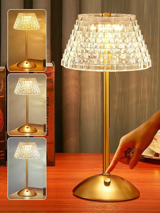 Crystal Lamp for Bedroom,500 Lm Small Lamps for Small Spaces,3 Colors Dimmable Touch Lamps for Bedrooms,Touch Lamp Small Lamp,Small Table Lamp for Living Room,Bedside Table Lamp for Bedroom,Gold Lamp