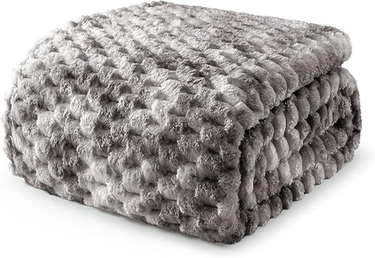 Exclusivo Mezcla Queen Size Soft Fleece Blanket, 90x90 Inches Stylish Jacquard Velvet Blanket for Bed, Fuzzy Cozy Lightweight for All Season, Tie-dye Grey