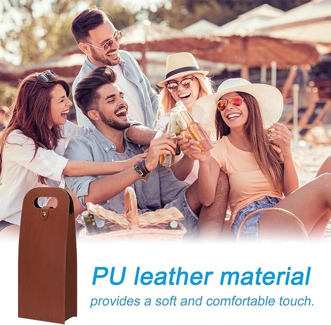 PATIKIL 2 Bottle Wine Gift Bag, Wine Bag Reusable Leather Wine Tote Carrier for Wine Bottles Portable Champagne Gift Bags for Picnic Party Wedding, Coffee
