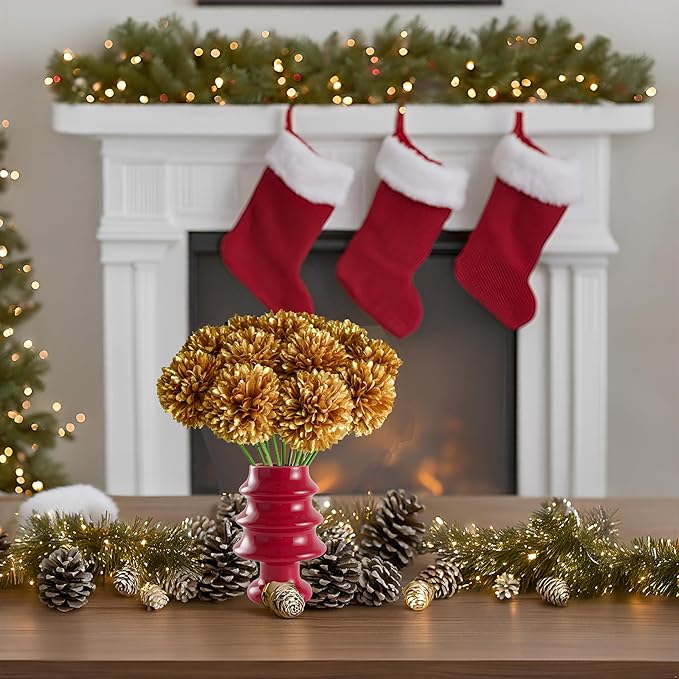 Mandy's Gold Artificial Ball Chrysanthemum 12 Stems Faux Flowers with Bendable Stems for DIY Wedding Centerpiece Fall Decor Home Arrangements