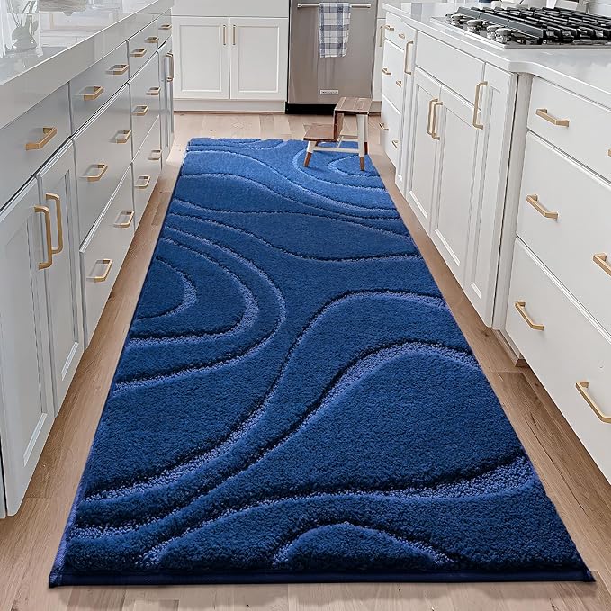 DEXDE Bathroom Rugs 24 x 72 Inch,Extra Long Bathroom Rug Runner Non-Slip Machine Washable Bath Mats Rug Navy Blue Soft Carpets for Bedroom Shower