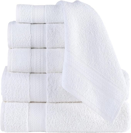 REGAL RUBY, 6 Piece Towel Set, 2 Bath Towels 2 Hand Towels 2 Washcloths, Soft and Absorbent, 100% Turkish Cotton Towels for Bathroom Shower Towel, Bath Linen Set White