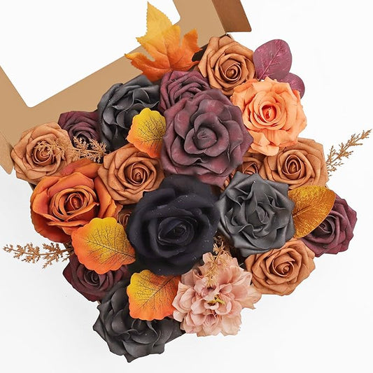 MISSPIN Artificial Flowers DIY Box Set Fake Roses Bouquet Bridal Wedding Flowers Colorful Centerpiece Table Decorations Boho Faux Floral with Stems Arrangements for Cake Home Party Indoor Outdoor