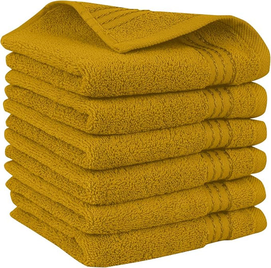 Elegant Comfort Premium Turkish Cotton 6 Pack Washcloths Set - 13 x 13 inch, Luxurious Hotel Spa Quality 100% Turkish Cotton 6PC Washcloth Set - Highly Absorbent - Soft Bathroom Towels, Gold