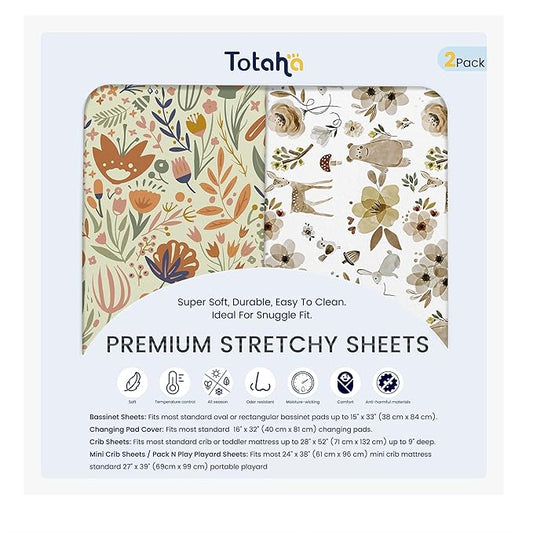 TotAha Changing Pad Cover, Buttery Soft Diaper Changing Pad Covers for Girls Boys, Super Stretchy Jersey Knit Changing Table Covers, 5'' Deep Pocket, 2 Pack