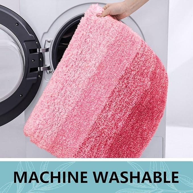 Arotive Microfiber Bathroom Rugs, Shaggy Soft and Absorbent Bath Rug, Non-Slip, Thick Plush Machine Washable Dry Bath Mats for Bathroom, Tub and Shower, 47x17, Pink