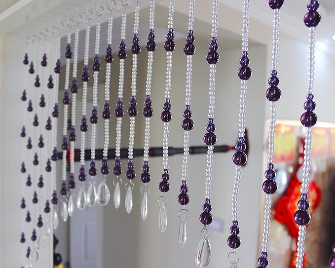 Hanging Glass Door Beads Beaded Curtains Valance Self-Adhesive for Doorways Crystals Stran Arched Windows, Clear Crystal Room Bead Partition Curtain Door Frame Beads for Doorways Closets 11