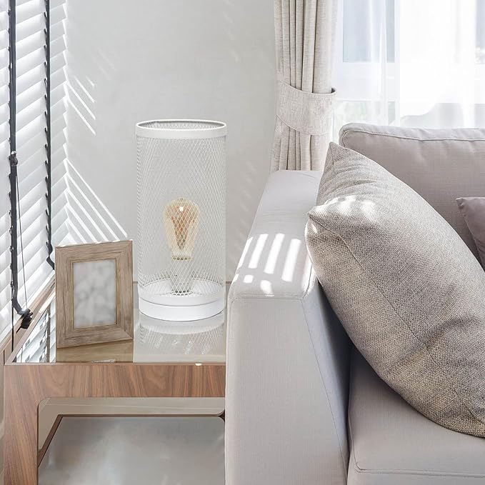 Simple Designs LT1075-WHT Cylindrical Steel Table Lamp, White