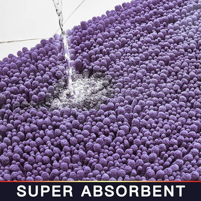 Walensee Bathroom Rug 2 Pieces Set Non Slip Bath Mat (20"x32" Plus 20"x24" U Lavender) Water Absorbent Super Soft Shaggy Chenille Machine Washable Dry Extra Thick Perfect Carpet for Shower Floor