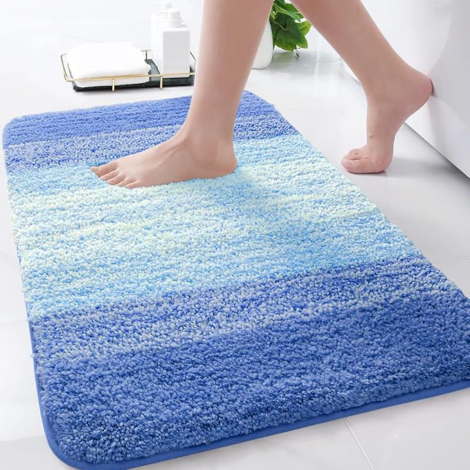 Arotive Microfiber Bathroom Rugs, Shaggy Soft and Absorbent Bath Rug, Non-Slip, Thick Plush Machine Washable Dry Bath Mats for Bathroom, Tub and Shower, 30x20, Light Royal Blue