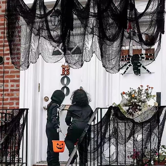 400 x 39 inch Large Size Creepy Cloth Black Halloween Scary Spooky Cloth-Windows Doorways Gauze Cobweb Spider webs Decorations for Halloween Party Haunted House Decor