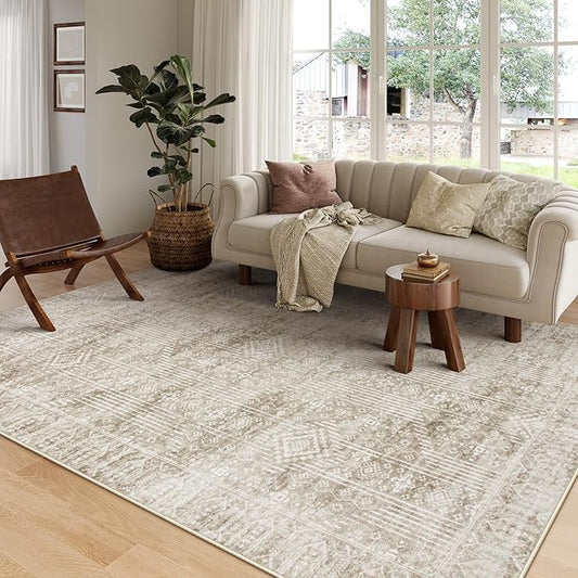 Lahome Neutral Boho Rugs for Bedroom 8x10, Farmhouse Rug for Living Room, Beige Cream Carpet for Dining Room, Soft Rubber Backed Non-Slip Carpets for Home Office