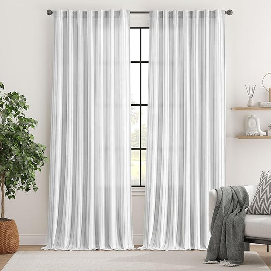 Jinchan Grey and White Striped Curtains 96 Inches Long for Living Room Bedroom - Pinstripe Privacy Light Filtering Rod Pocket Modern Window Curtain Set 2 Panels