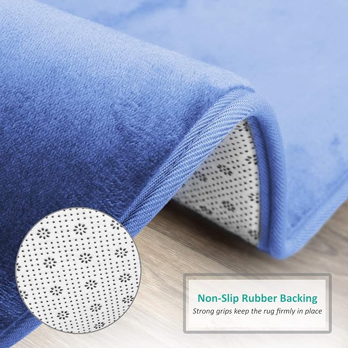 Clara Clark Bathroom Rugs, Velvet Memory Foam Bath Mat, Non-Slip, Machine Washable Bath Rugs - Dries Quickly, Ultra Soft Plush Bath Mats for Bathroom, 20 x 24, Calm Blue