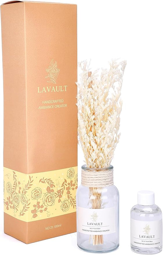 Flower Reed Diffuser Set for Home, Office, Living Room, Bedroom - Fragrance Gift Set - Bathroom Diffusers - Farmhouse Rustic Decor - Room Aroma Fresheners - French Block Scent