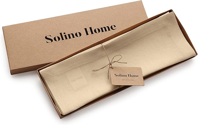 Solino Home Linen Beige Placemats Set of 4-100% Pure Linen Placemats 14 x 19 Inch for Summer - Fete
