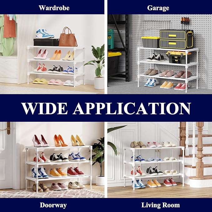 Kitsure Shoe Rack - Premium Non-Woven Shoe Rack Shelf, Shoe Organizer for Closet, Entryway, Garage & Corridor, Sturdy & Durable Long Stackable Shoe Shelves, Medium, White