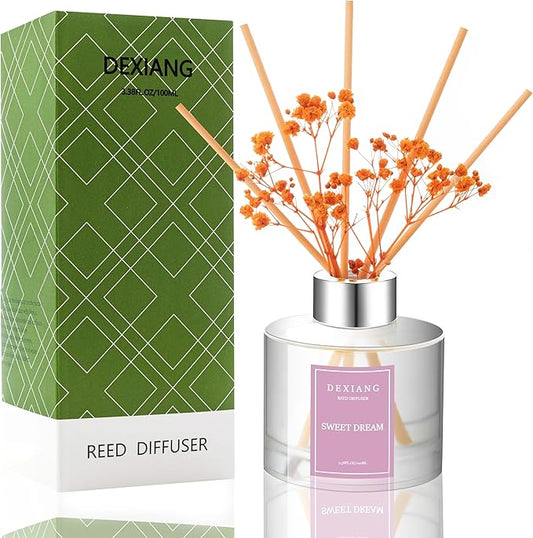 Sweet Dream Reed Diffuser Set - 3.38 fl oz (100ml) Essential Oil with 6 Reed Sticks | Home & Bathroom Decor