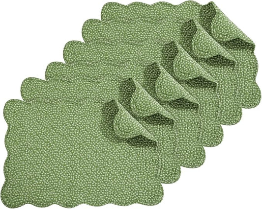 HOMBYS Quilted Placemats Set of 6 Washable-13x18 inches Rectangular Placemats for Kitchen Table-100% Cotton Fabric Rectangular Table Mats, (Green & Withe)