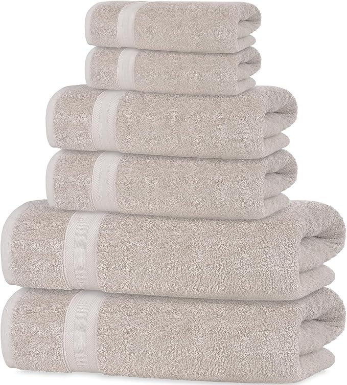 Quick-Dry, Soft & High Absorbent Bath Towels Cotton Turkish Bath Towel Set of 6 | Daily Use 100% Cotton Towels for Bathroom, Gym & More | Bathroom Towels Set (6 Pcs, Ice Silver)