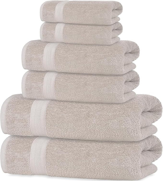 Quick-Dry, Soft & High Absorbent Bath Towels Cotton Turkish Bath Towel Set of 6 | Daily Use 100% Cotton Towels for Bathroom, Gym & More | Bathroom Towels Set (6 Pcs, Ice Silver)