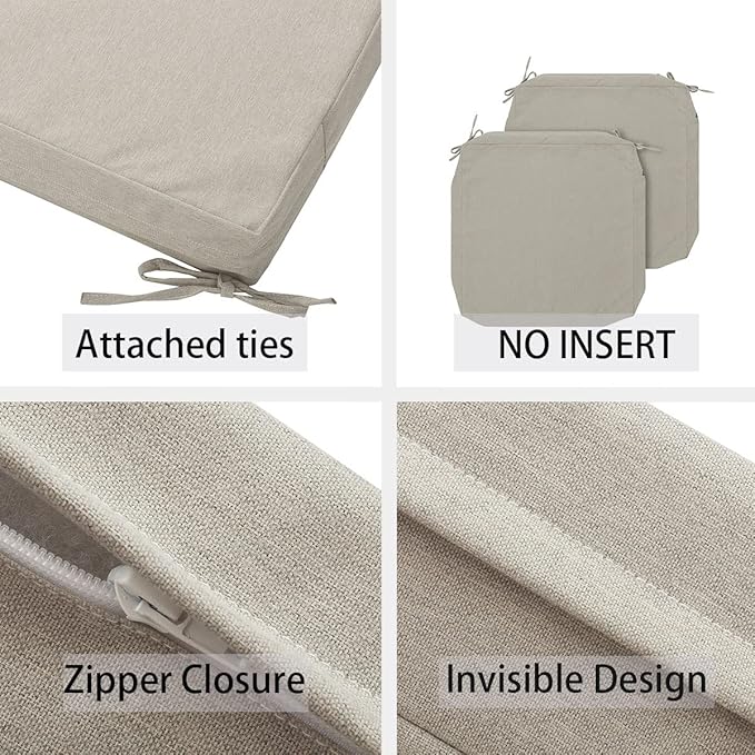 FUNHOME Outdoor Cushion Covers 24 x 24 x 4 inch,Set of 2,Replacement Square Seat Cushion Cover for Patio Furniture Chair,Water Resistant,Fade-Resistant Slipcover Only,No Insert(Light Brown)