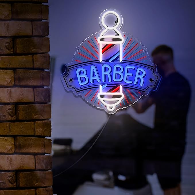 Barber Neon Sign for Barber Shops Hair Salon Decor Barber Shop LED Signs Neon Lights Business Logo Light up USB Powered Business Logo Wall Art Signs for Hair Beauty Salon Store Man Cave Pub Gift