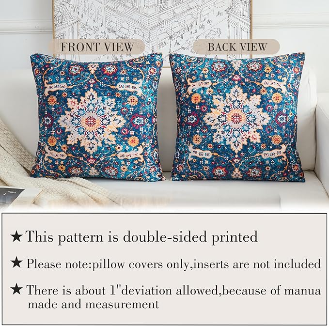 Boho Throw Pillow Covers 16x16 inch Set of 2,Boho Vintage Carpet Pattern Antique Ethnic Decor Double Sided Pattern Cushion Cover Soft Pillow Case Living Sofa Room Bed Square Pillow Cover